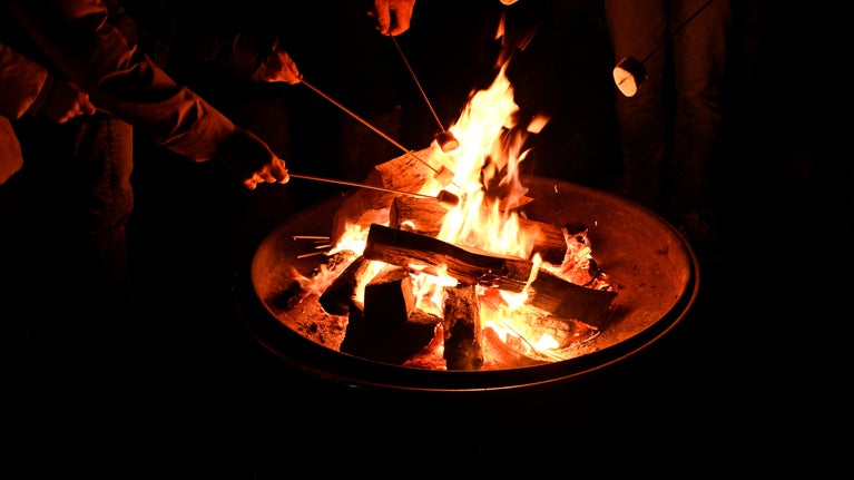 People toasting marshmallows on the fire